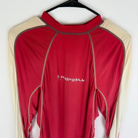 NRS Mens Rashguard Hydrosilk LS UV Protection Red/Beige Outdoor Shirt Medium - Picture 3 of 13